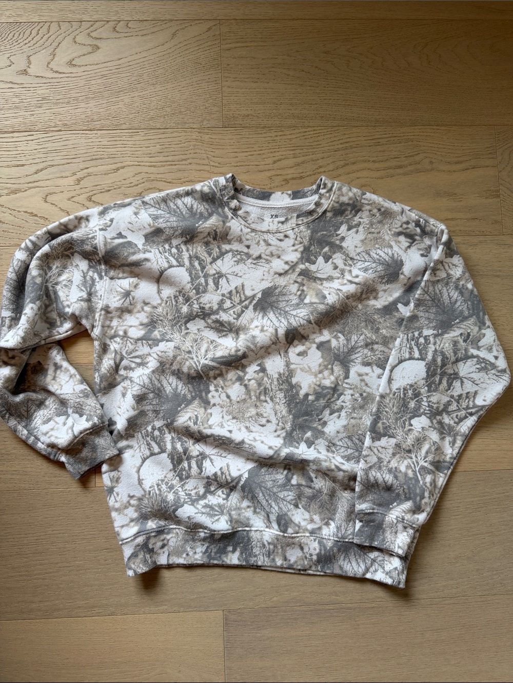 Women’s Neutral Tan & Gray Camouflage Crewneck Sweater